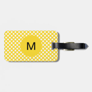 Monogrammad White and Gult Polka Dot Bagagebricka
