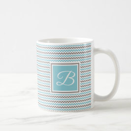 Monogrammad White Blue Grått Chevron Kaffemugg