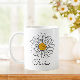 Monogrammad White Daisy Blommigt Doodle Kids Mugg