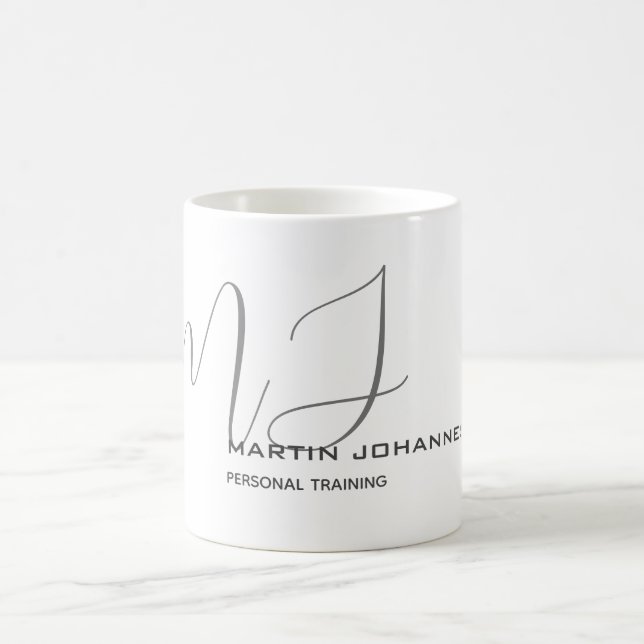 Monogrammad White Grått Personal Trainer Modern Kaffemugg (Center)