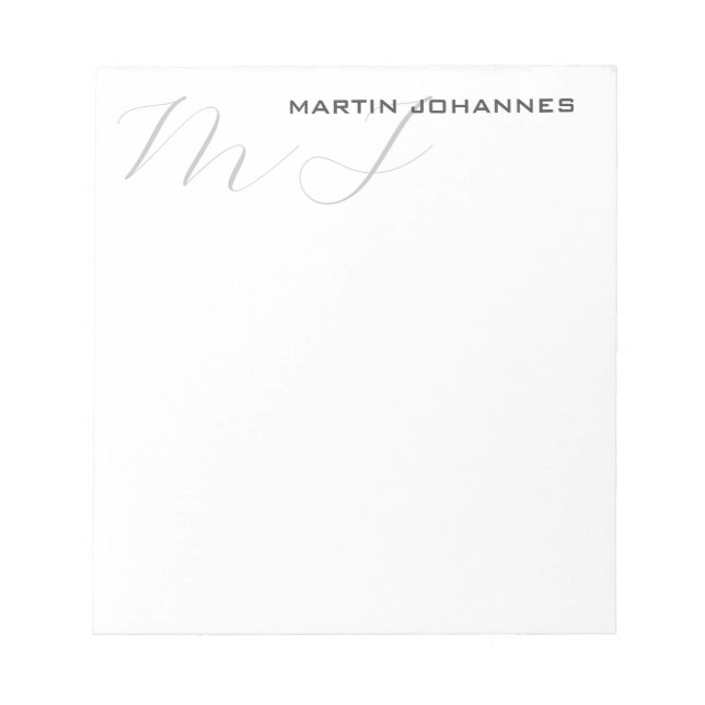 Monogrammad White Grått Professionell Modern Anteckningsblock (Framsida)