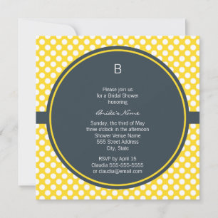 Monogrammad White, Gult och Charcol Polka Dot Inbjudningar