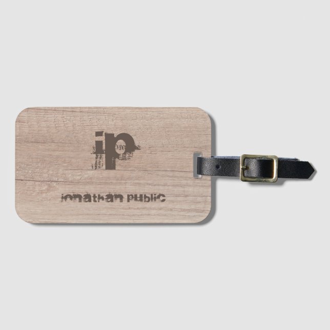 Monogrammad Wood-sökmall, ej stressad text Bagagebricka (Framsida horisontal)