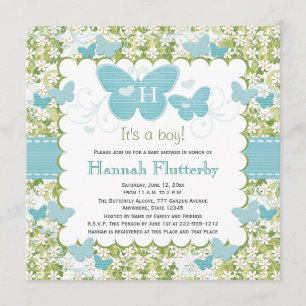 Monogrammade Butterfly Pojke Shower-inbjudningar Inbjudningar