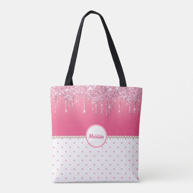 Monogrammade drivrutiner för rosa Polka dots & Sil Tygkasse (Baksida)