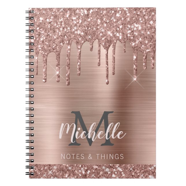 Monogrammade drivrutiner Ro Guld Glitter vid Rosa  Anteckningsbok (Framsidan)