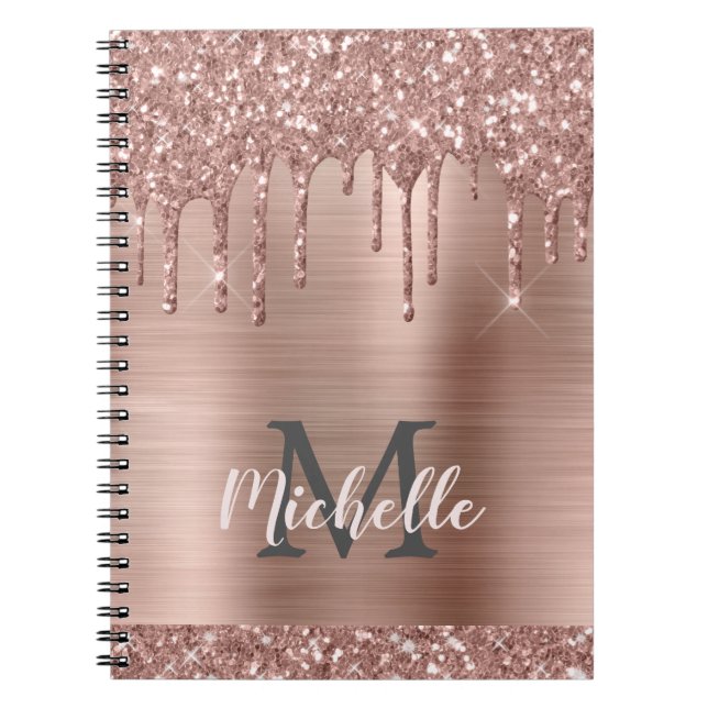 Monogrammade drivrutiner Ro Guld Glitter vid Rosa  Anteckningsbok (Framsidan)