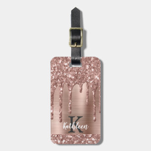 Monogrammade drivrutiner Ro Guld Glitter vid Rosa Bagagebricka