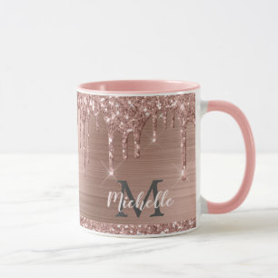 Monogrammade drivrutiner Rosa ros Guld Glitter Mugg