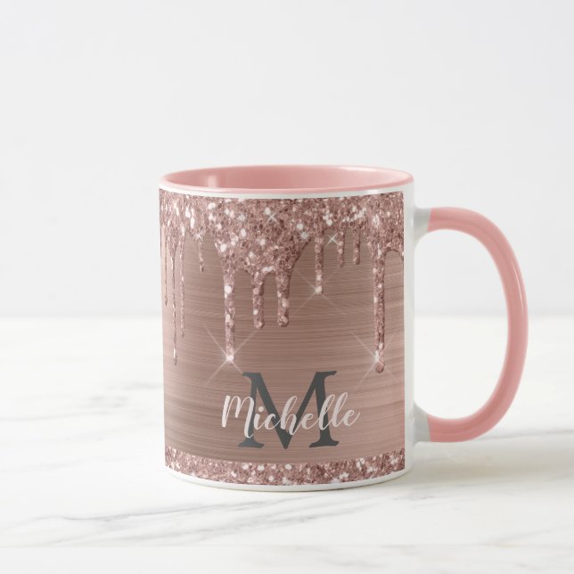 Monogrammade drivrutiner  Rosa ros Guld Glitter Mugg (Höger)