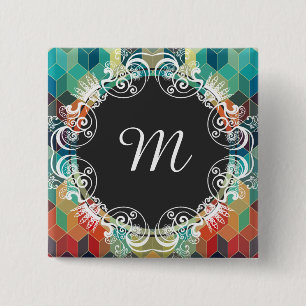 Monogrammade färgade kuber Geometric Mönster 2 Knapp