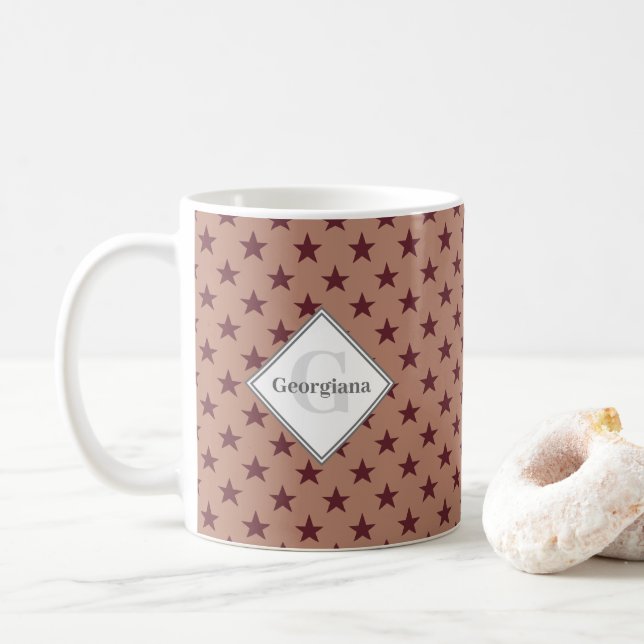 Monogrammade Geometric Cabernet Stars på Kork Kaffemugg (Med munk)