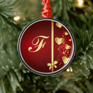 Monogrammade Guld Kärlek Hearts och Aroféer Julgransprydnad Metall