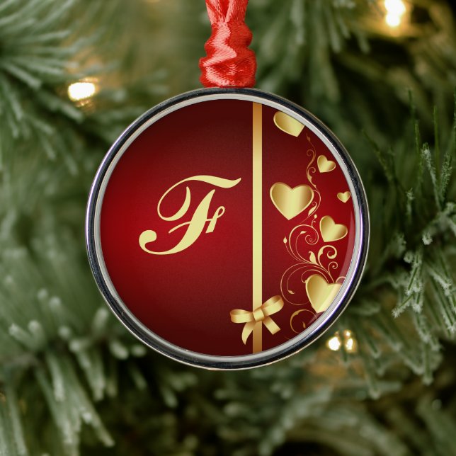 Monogrammade Guld Kärlek Hearts och Aroféer Julgransprydnad Metall (Träd)