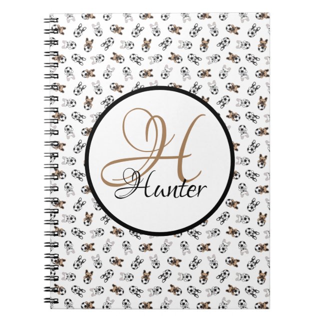 Monogrammade hundvalpar med fotboll anteckningsbok (Framsidan)