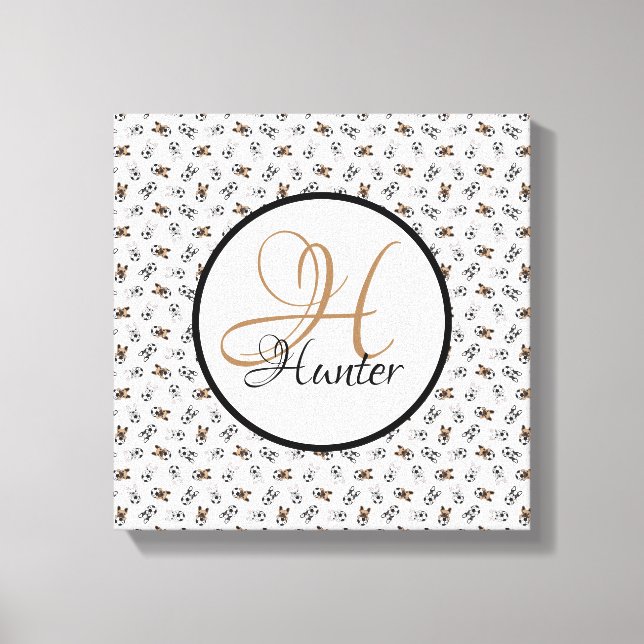 Monogrammade hundvalpar med fotboll canvastryck (Framsida)