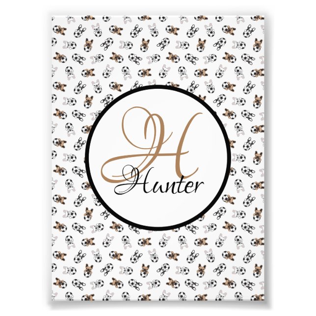 Monogrammade hundvalpar med fotboll fototryck (Framsidan)