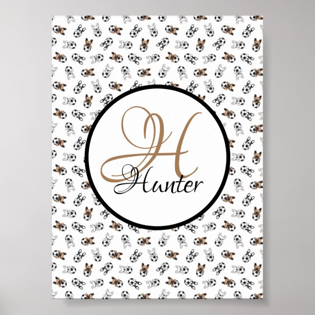 Monogrammade hundvalpar med fotboll poster (Framsidan)
