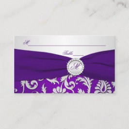 Monogrammade Lila- och Silver-skadeortskort Placeringskort