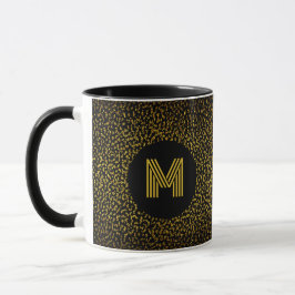 Monogrammade moderna gyllene prickar svart mugg