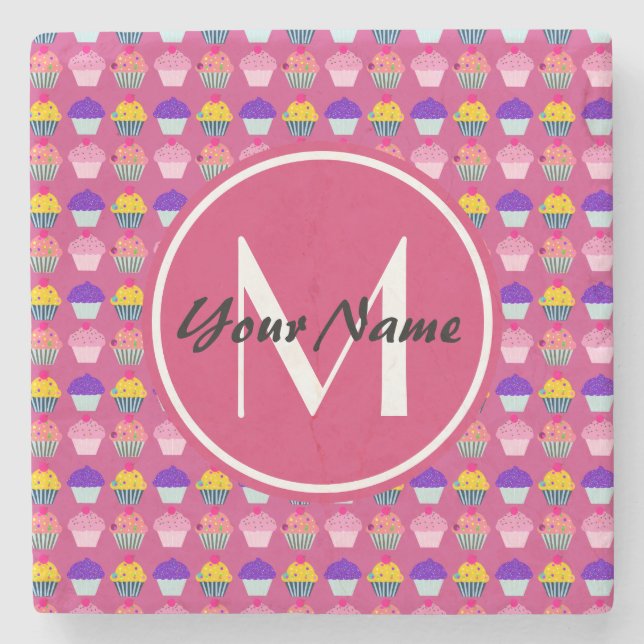 Monogrammade Rosa Muffinsar, Personlig Namn Underlägg Sten (Framsidan)