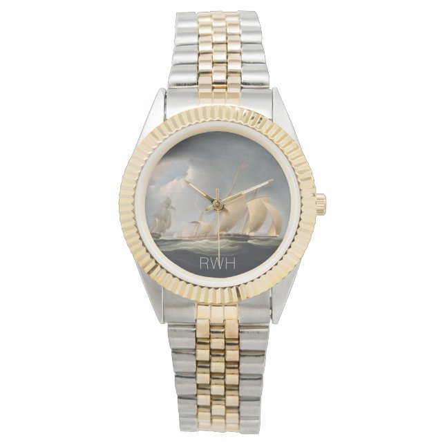 Monogrammade sjögående Fraktaser Armbandsur (Framsida)