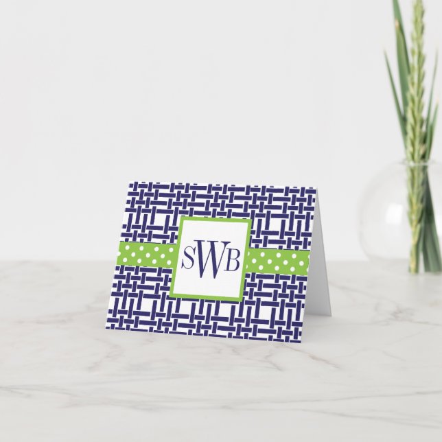 Monogrammade skuldkort för bambu och grosgrain tack kort (Framsida)