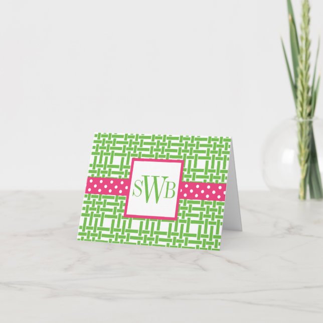 Monogrammade skuldkort för bambu och grosgrain tack kort (Framsida)