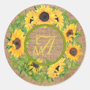 Monogrammade solblommor Mönster-dekorativ Runt Klistermärke