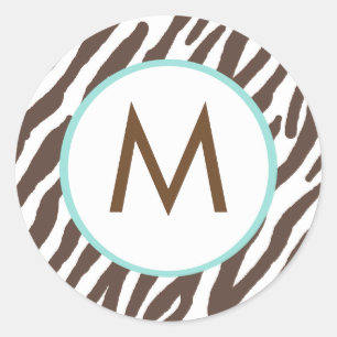 Monogrammade stickare i Zebra tryck Runt Klistermärke