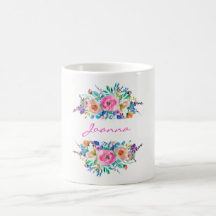 Monogrammade vattenfärgade färgblommor kaffemugg
