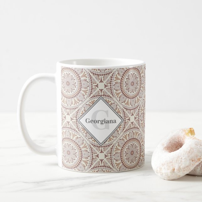 Monogrammade Warm Neutralts Dot Mandala Diamond Ti Kaffemugg (Med munk)