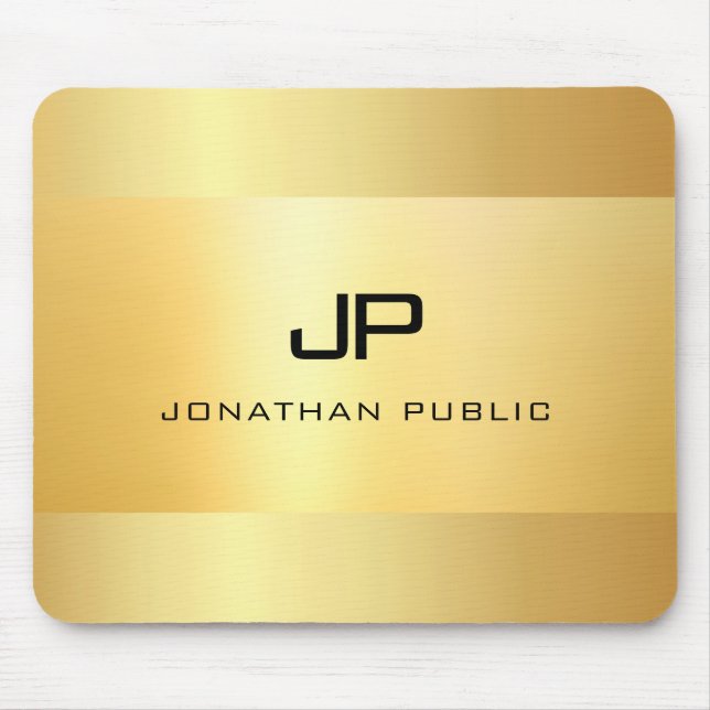 Monogrammall för svart marin Elegant från Faux Gul Musmatta (Framsidan)