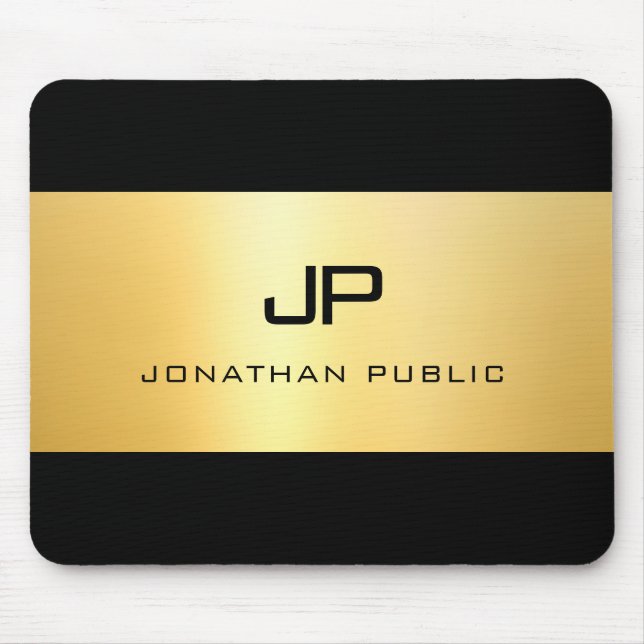 Monogrammall för svart marin Elegant från Faux Gul Musmatta (Framsidan)