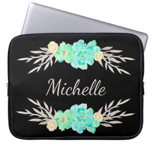 Monogrammall för Teal & Silver Anpassningsbar Laptop Fodral