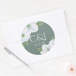 Monogrammat Apple Blommar Bröllop Runt Klistermärke