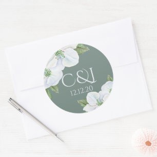 Monogrammat Apple Blommar Bröllop Runt Klistermärke