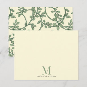 Monogrammat av elegant Blommigt Vines Anteckningskort