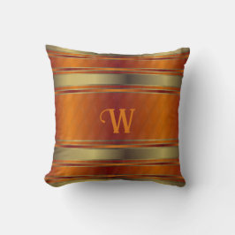 Monogrammat av guld och Orange Geometric Rand Kudde