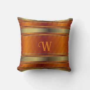 Monogrammat av guld och Orange Geometric Rand Kudde
