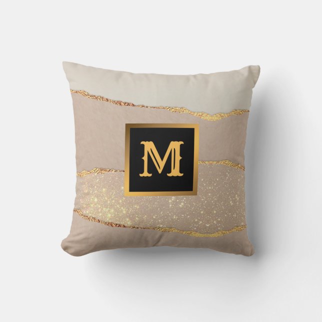 Monogrammat av lyxurummet Glitter Ro Guld Kudde (Framsida)