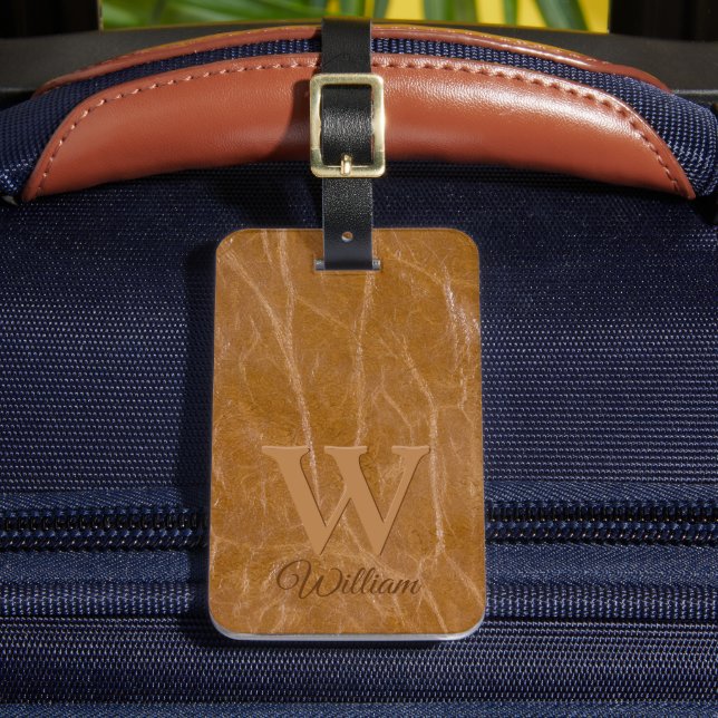 Monogrammat av medelhög ekbrunt kummel Struktur Bagagebricka (Framsida Insitu 2)