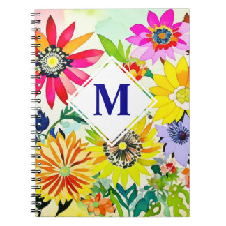 Monogrammat av vattenfärgade blommor anteckningsbok