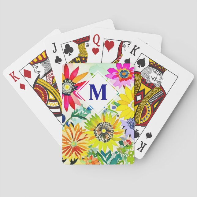 Monogrammat av vattenfärgade blommor casinokort (Baksidan)
