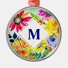 Monogrammat av vattenfärgade blommor julgransprydnad metall