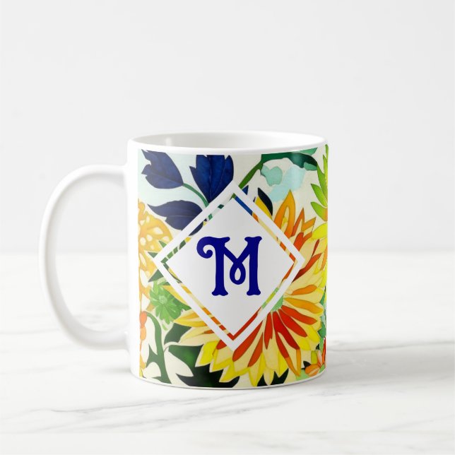 Monogrammat av vattenfärgade blommor kaffemugg (Vänster)