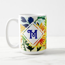 Monogrammat av vattenfärgade blommor kaffemugg
