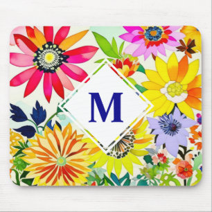 Monogrammat av vattenfärgade blommor musmatta