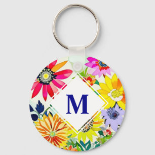 Monogrammat av vattenfärgade blommor nyckelring