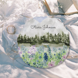 Monogrammat, blått Lila, underskugga Rund Kudde